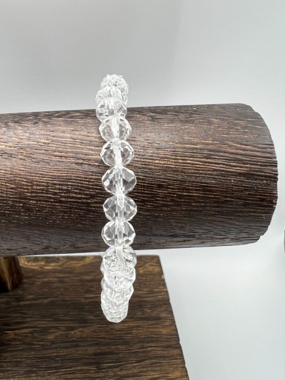 Faceted Clear Crystal Bead Stretch Bracelet For Women Elegant Minimalist Jewelry